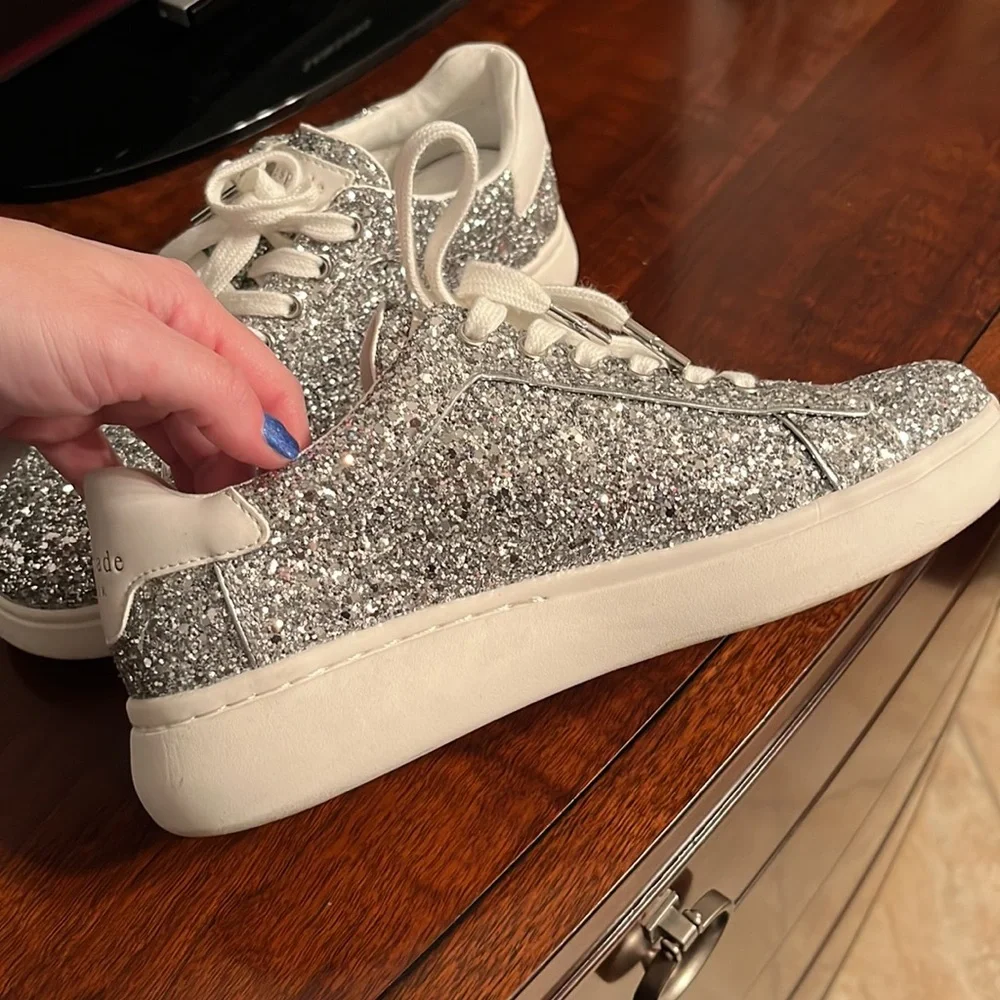 Kate Spade New York Lift Glitter Sneaker Silver Size 7